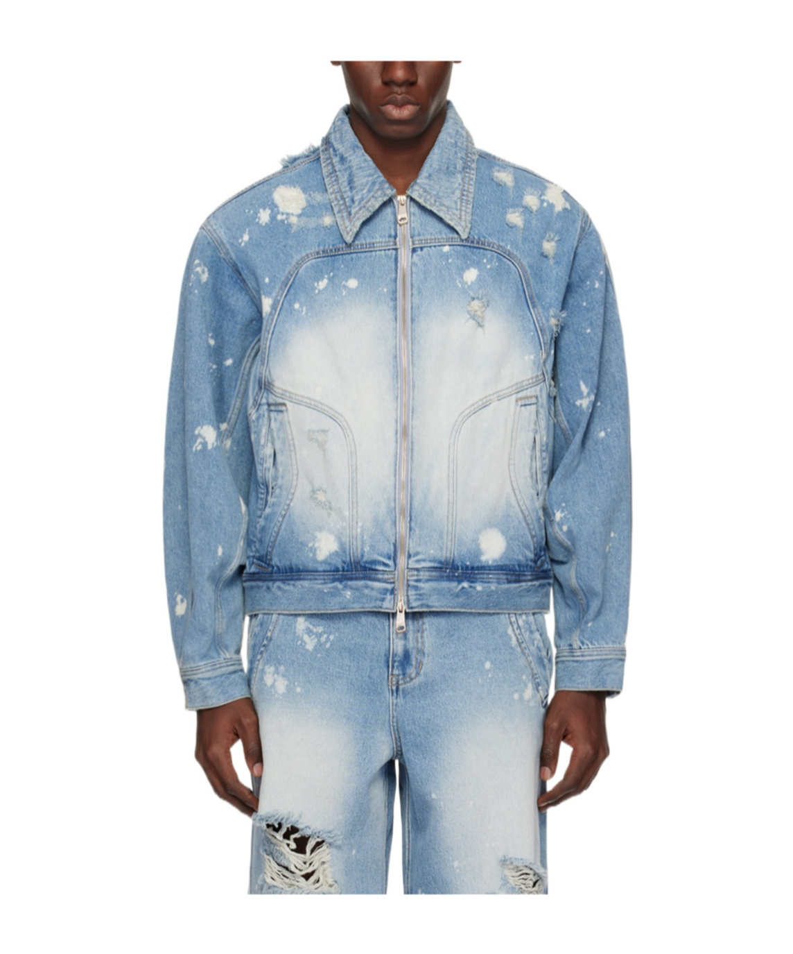 Ader Error Blue Distressed Denim Jacket In Blue