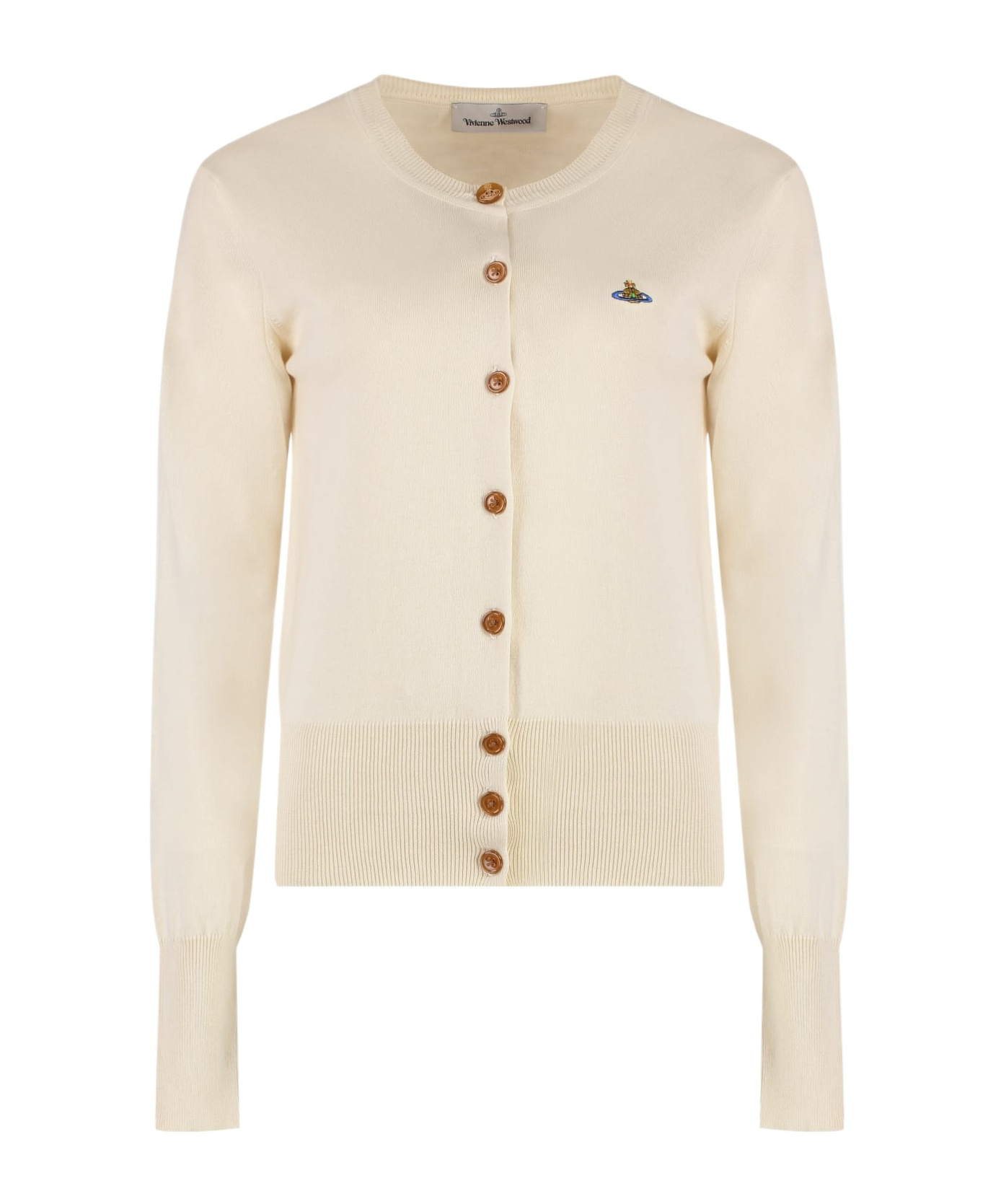 Shop Vivienne Westwood Bea Ribbed-knit Cardigan In Nude