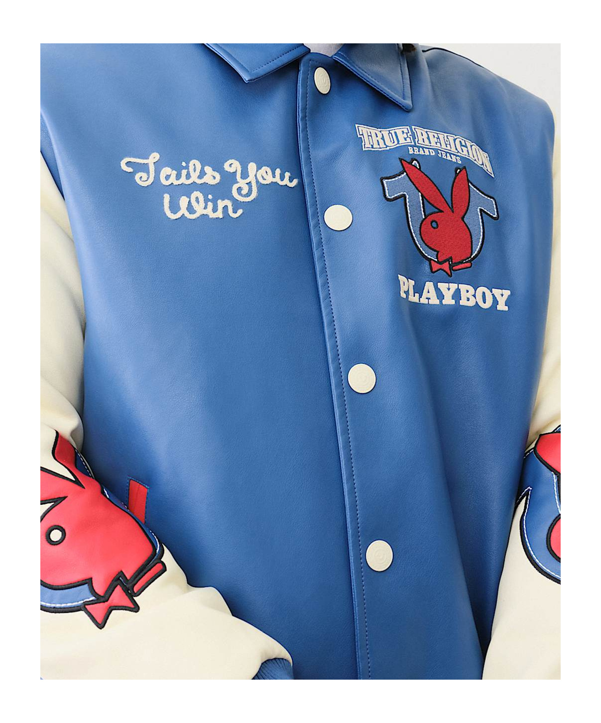 True Religion Playboy X Bomber Varsity Jacket In Blue
