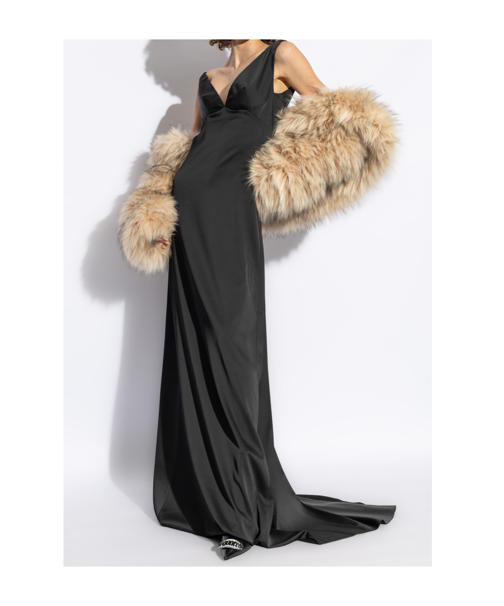 Dsquared2 Flattering Full-length Black Dress With Wide Skirt In Black