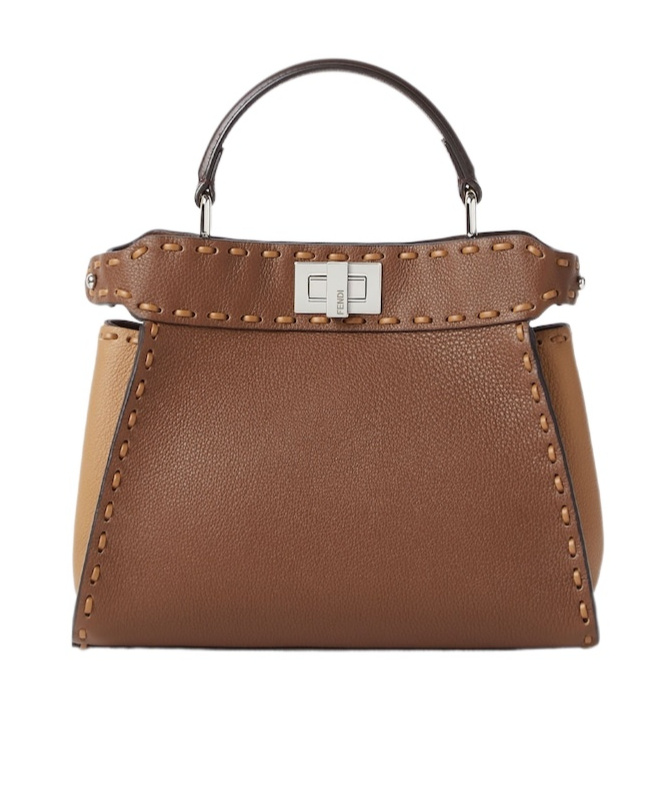 Fendi Peekaboo Iseeu Small Multicolour Sage Selleria Bag With 556 Hand-sewn Topstitches In Brown
