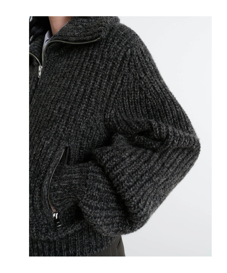 Lemaire Long-sleeved Knitted Cardigan In Gray