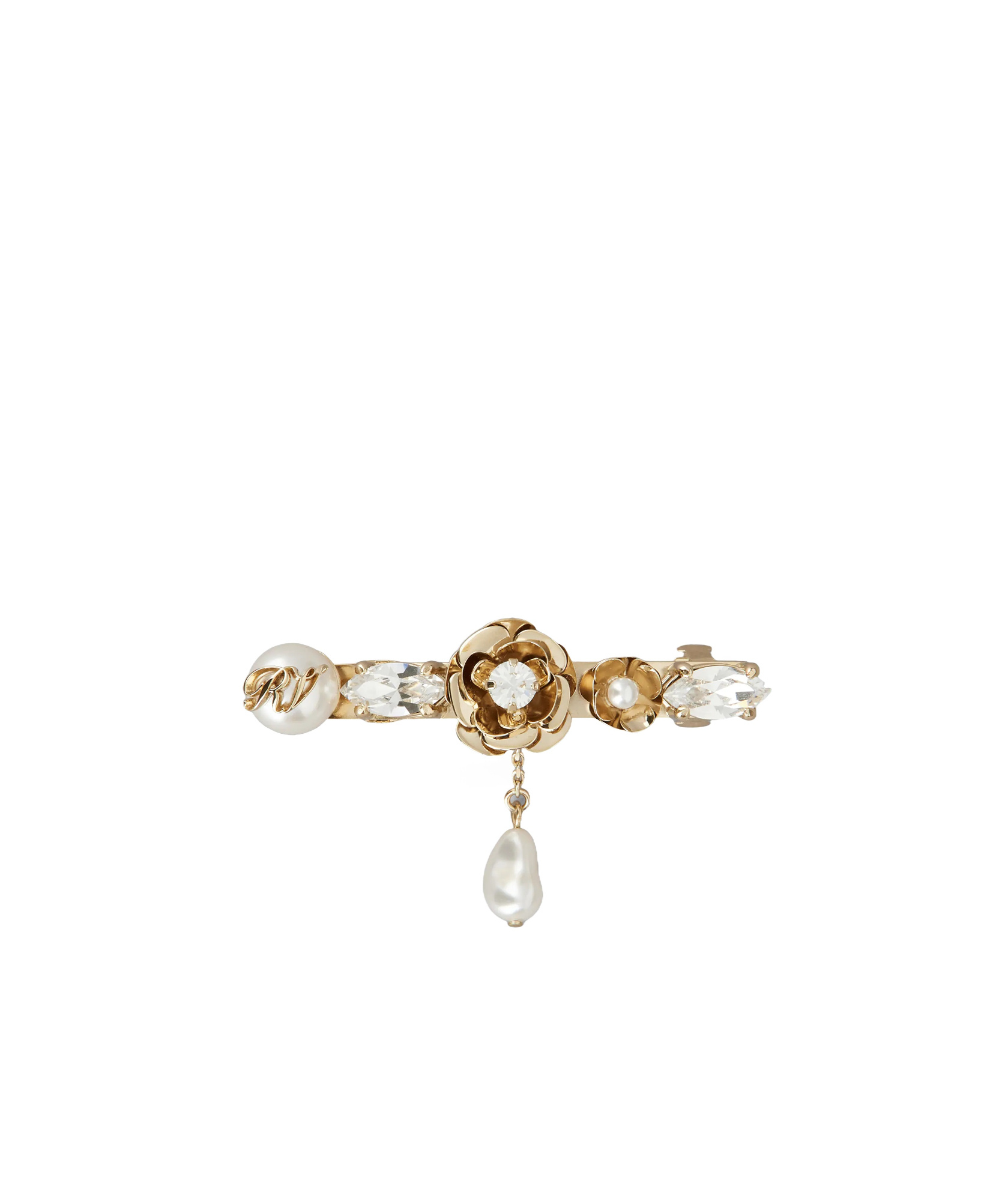Roger Vivier Rose Pearls Hair Clip In Gold