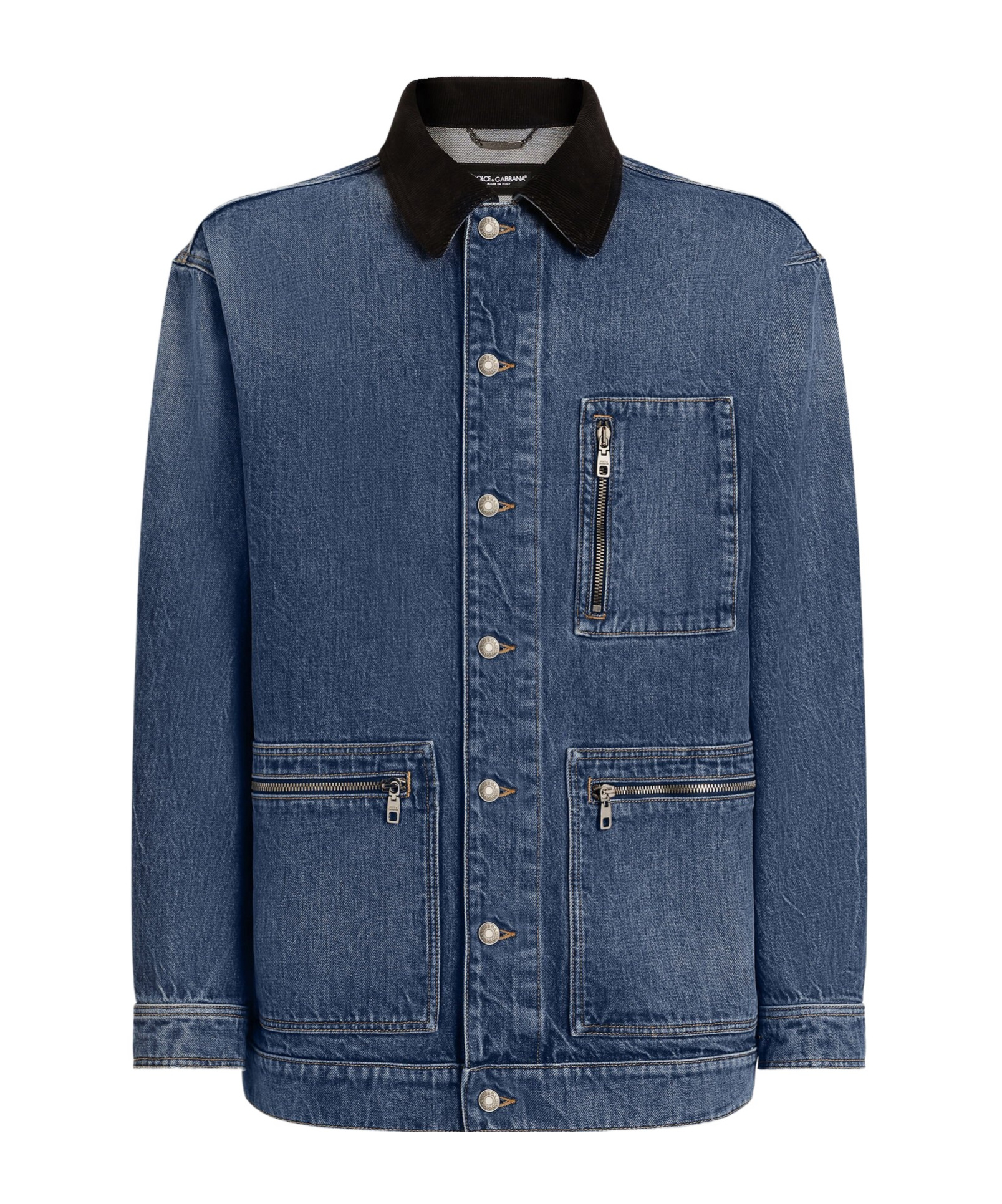 Dolce & Gabbana Corduroy-collar Denim Jacket In Blue