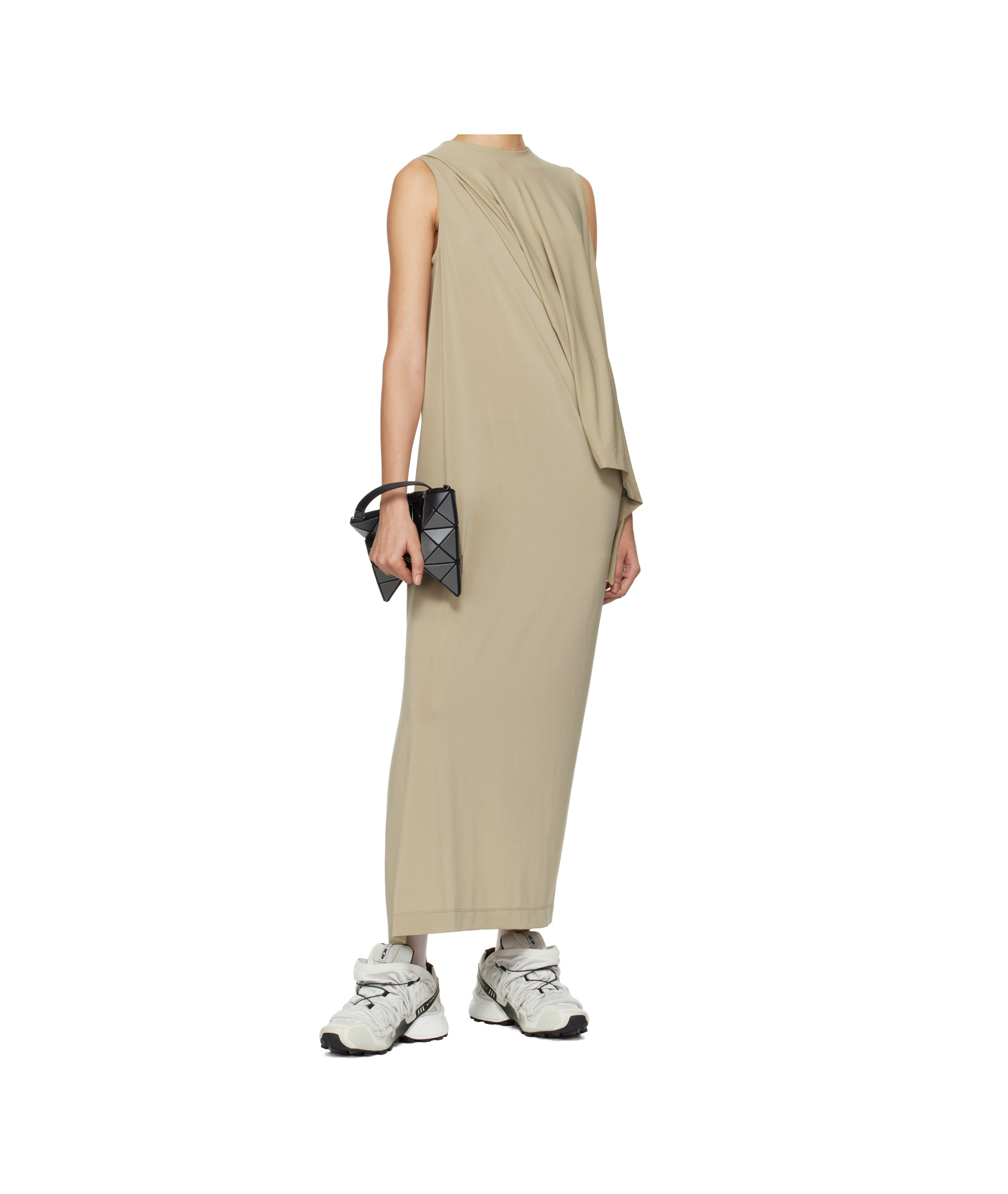 Issey Miyake Beige Drape Jersey 48 Maxi Dress In Khaki