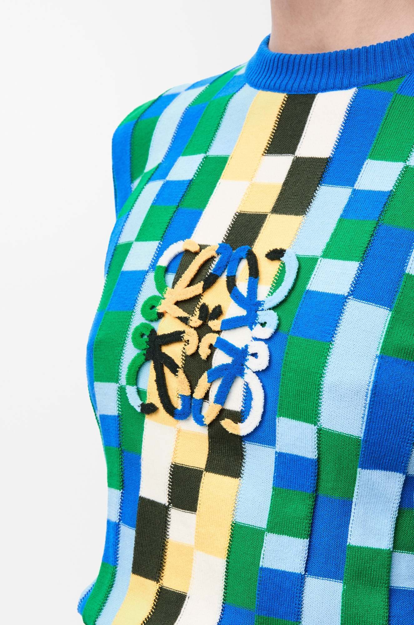 Loewe Anagram Appliquéd Checked Intarsia Cotton Sweater In Multi-color