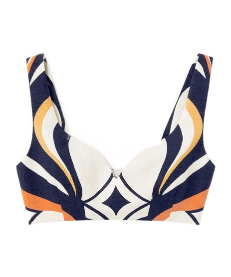La Doublej Abstract-print Sweetheart Top In Black