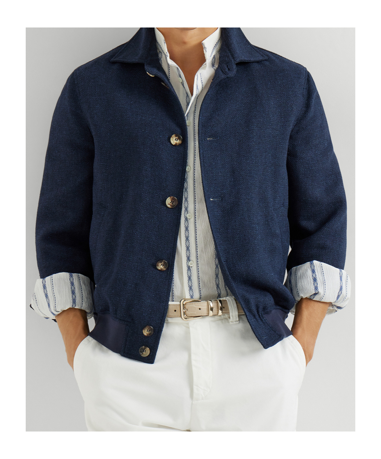 Brunello Cucinelli Button Hopsack Shirt Jacket In Blue