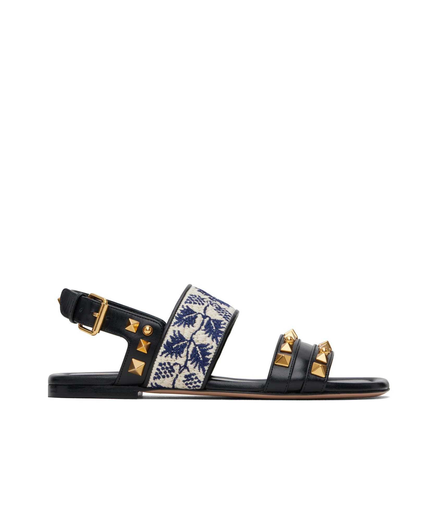 Valentino County Rockstud Floral-embroidered Leather Sandals In Black