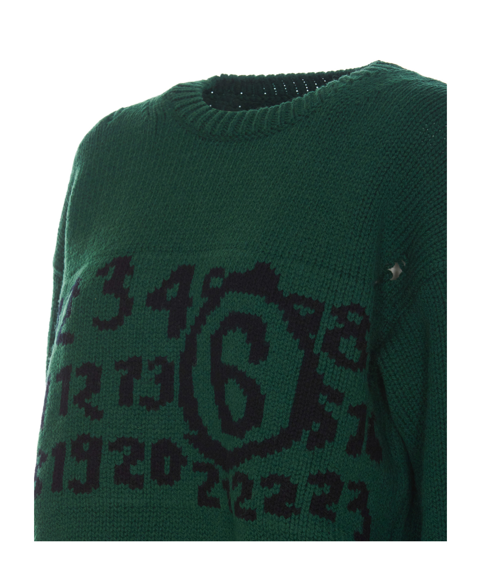 Mm6 Maison Margiela Logo-intarsia Distressed-effect Jumper In Green