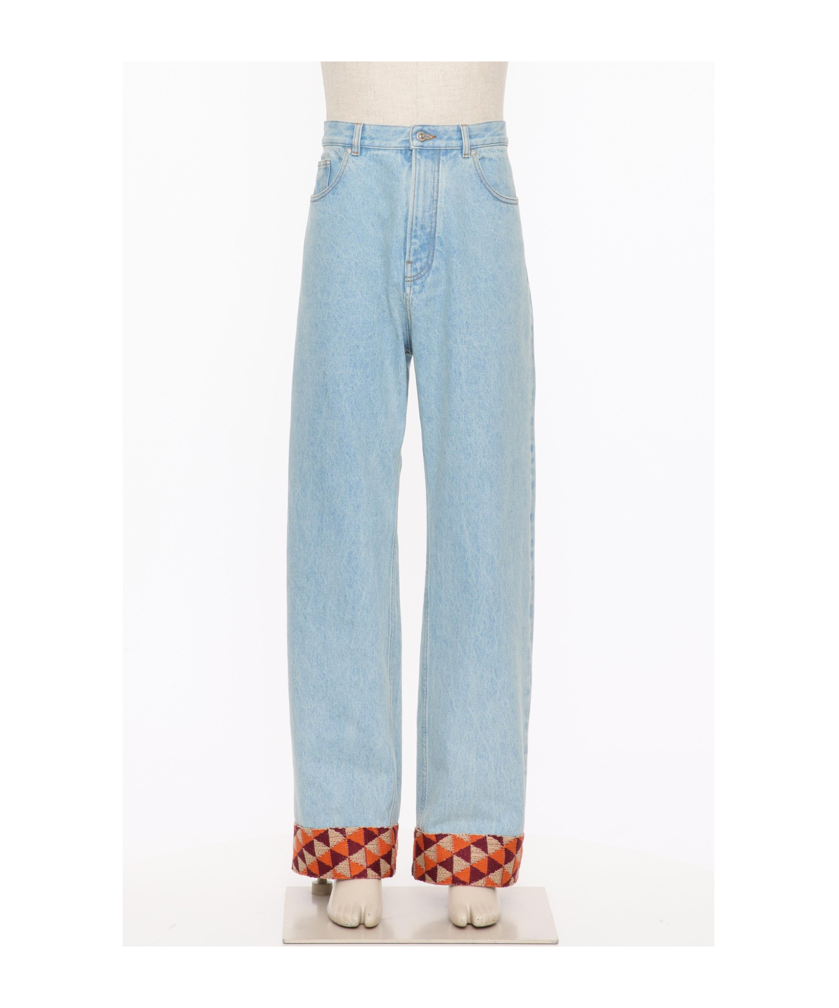 Valentino Denim Trousers With Jacquard Hem In Blue