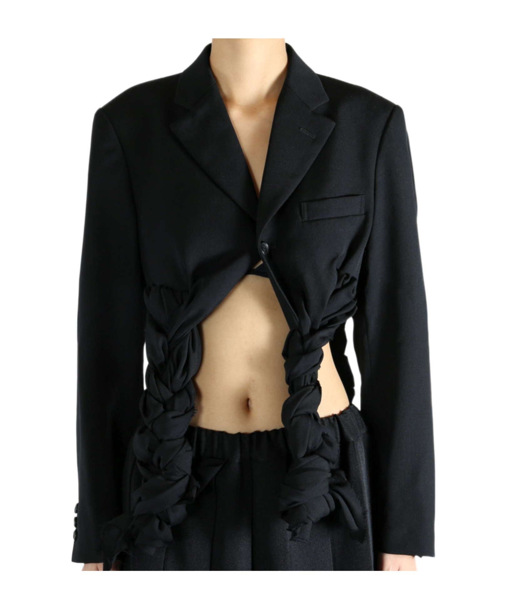 Comme Des Garçons Braided-detail Cropped Jacket In Black