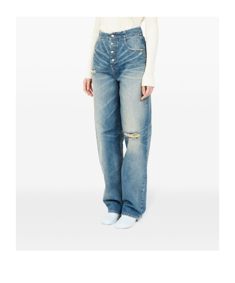 Shop Mm6 Maison Margiela Distressed Straight Jeans In Blue