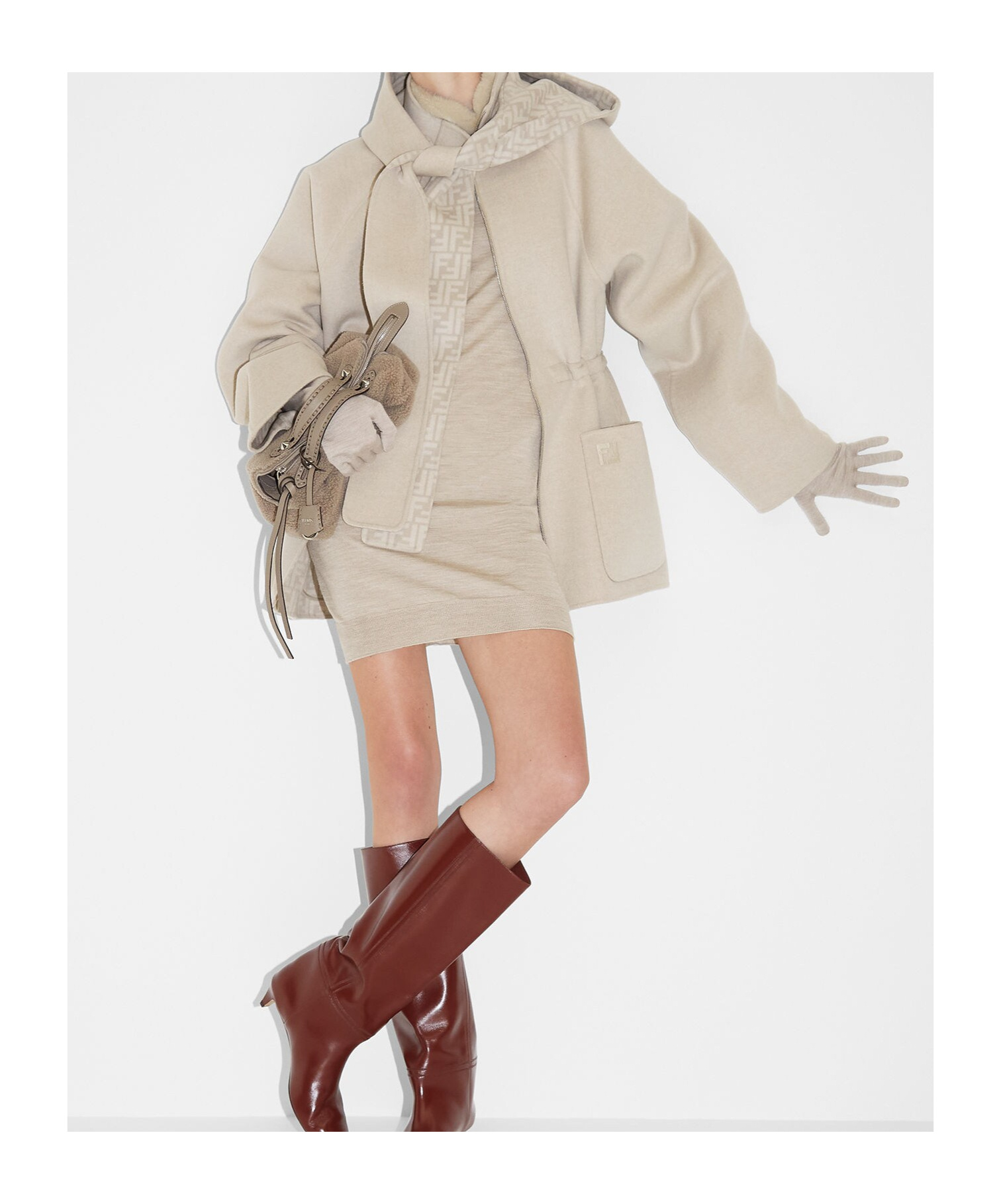 Fendi Ff Wool Parka Puffer Jackets Beige In Nude