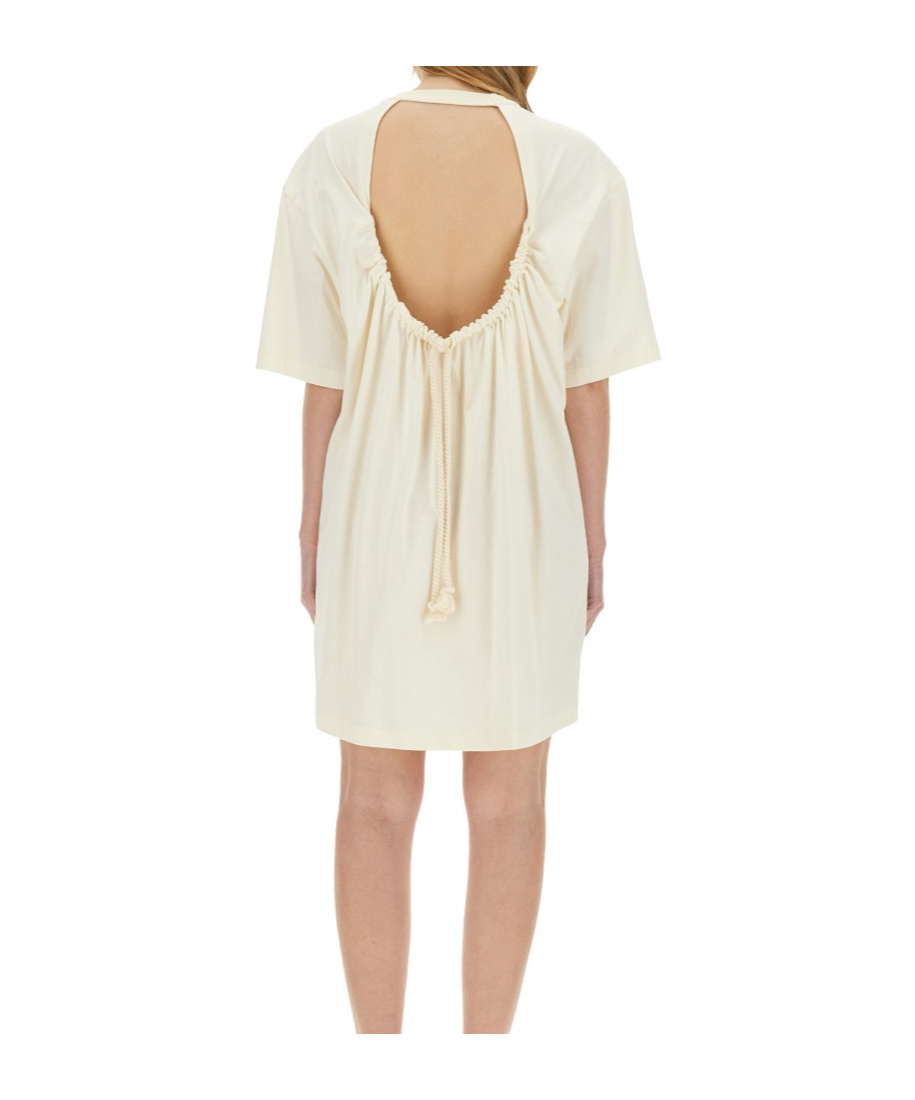 Msgm Logo Patch Drawstring Dress In White