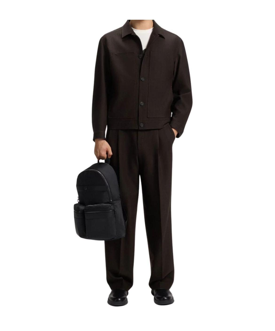 Hugo Boss Slim-fit Jacket In Herringbone Performance-stretch Cloth In Brown