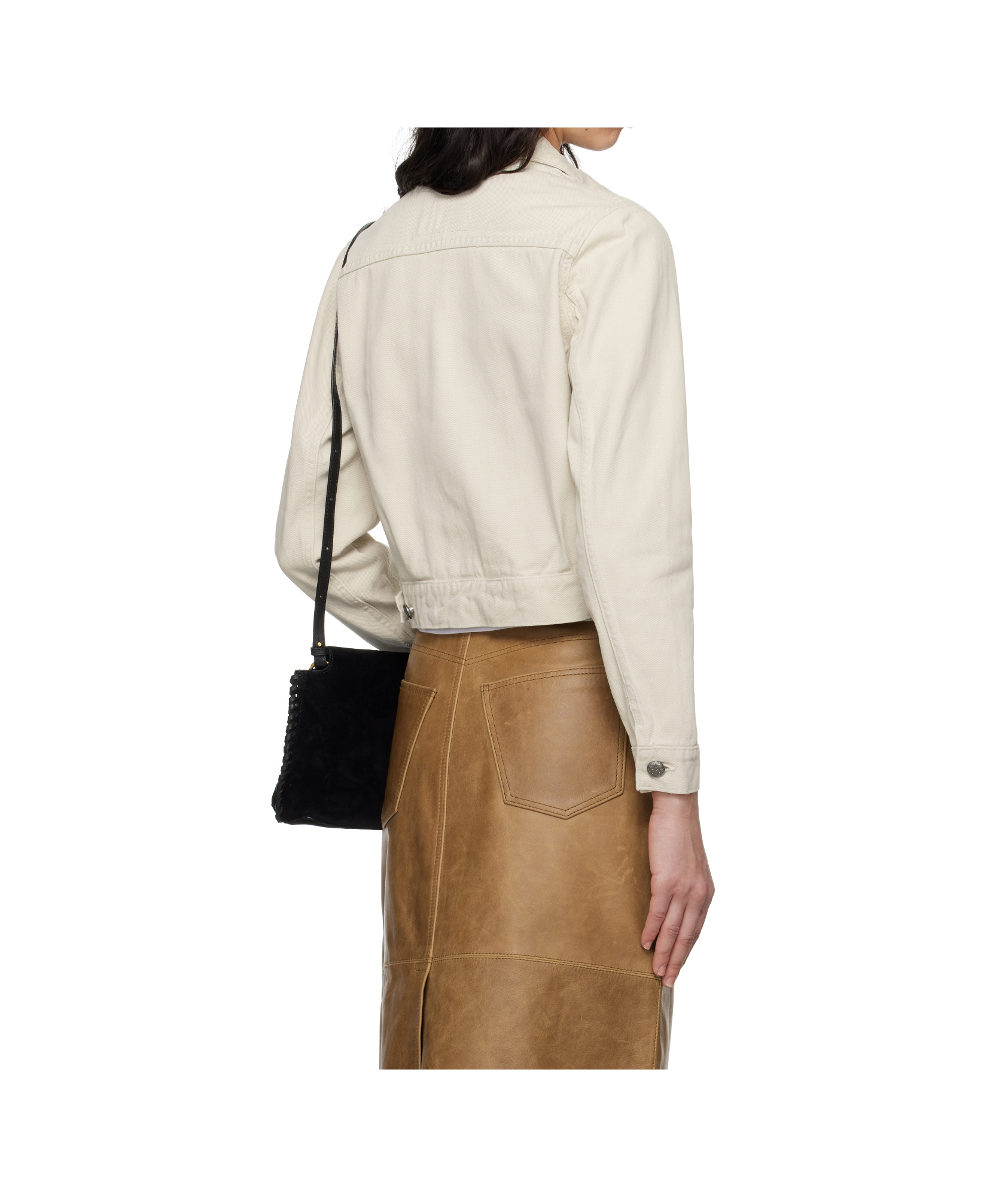 R13 Off-white Cropped Rider Denim Jacket In Brown