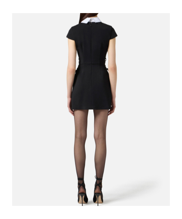 Elisabetta Franchi Mini Dress With Contrasting Collar And Decorative Clasps In Black