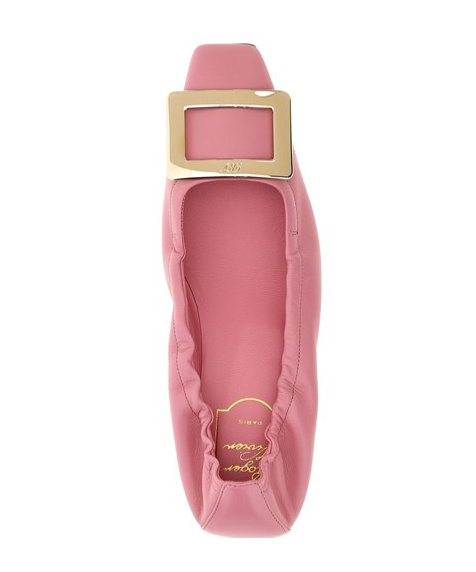 Roger Vivier Belle Pointed Ruched Leather Ballerina Flats In Pink