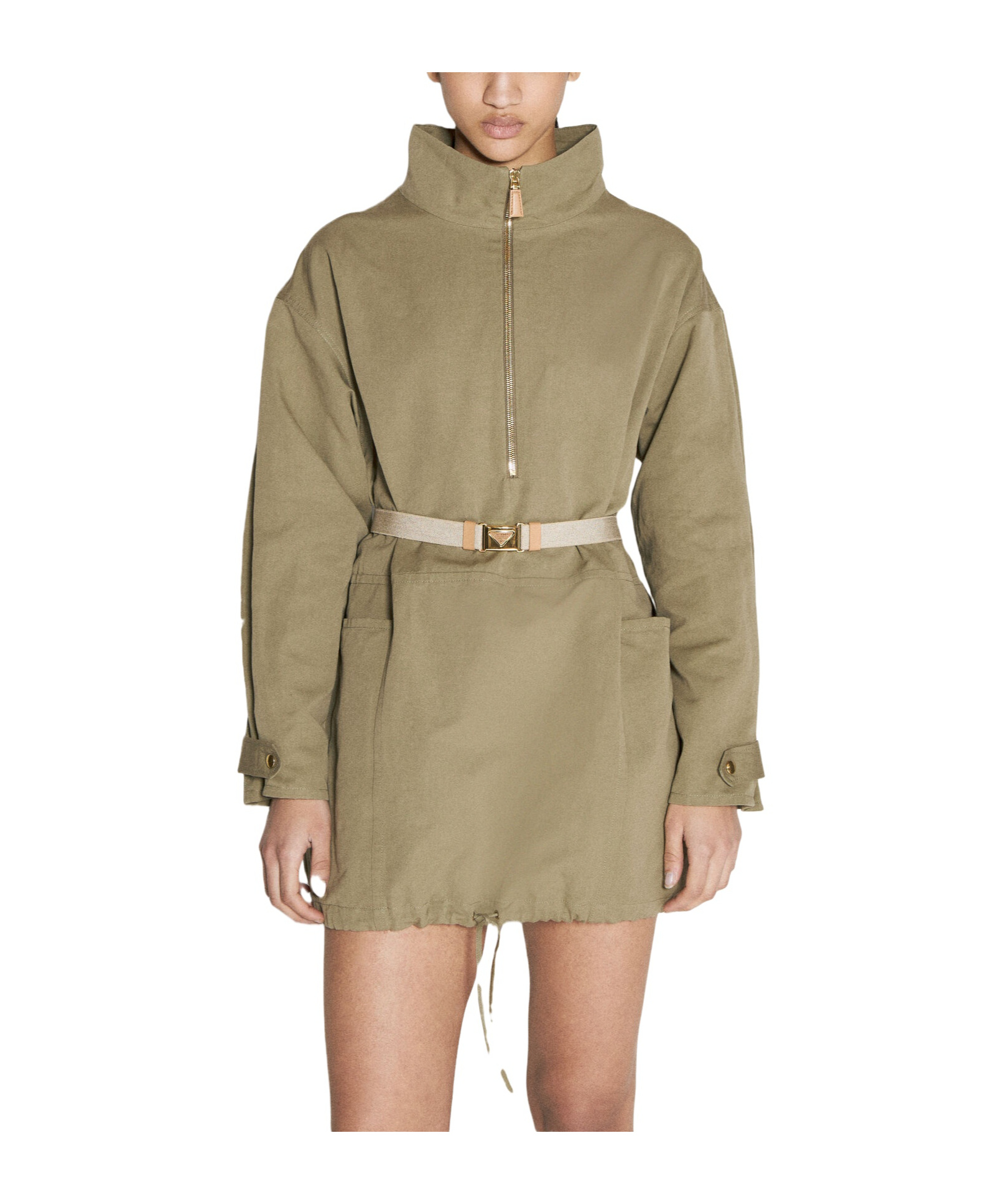 Shop Prada Panama Cotton Mini-dress In Military Green
