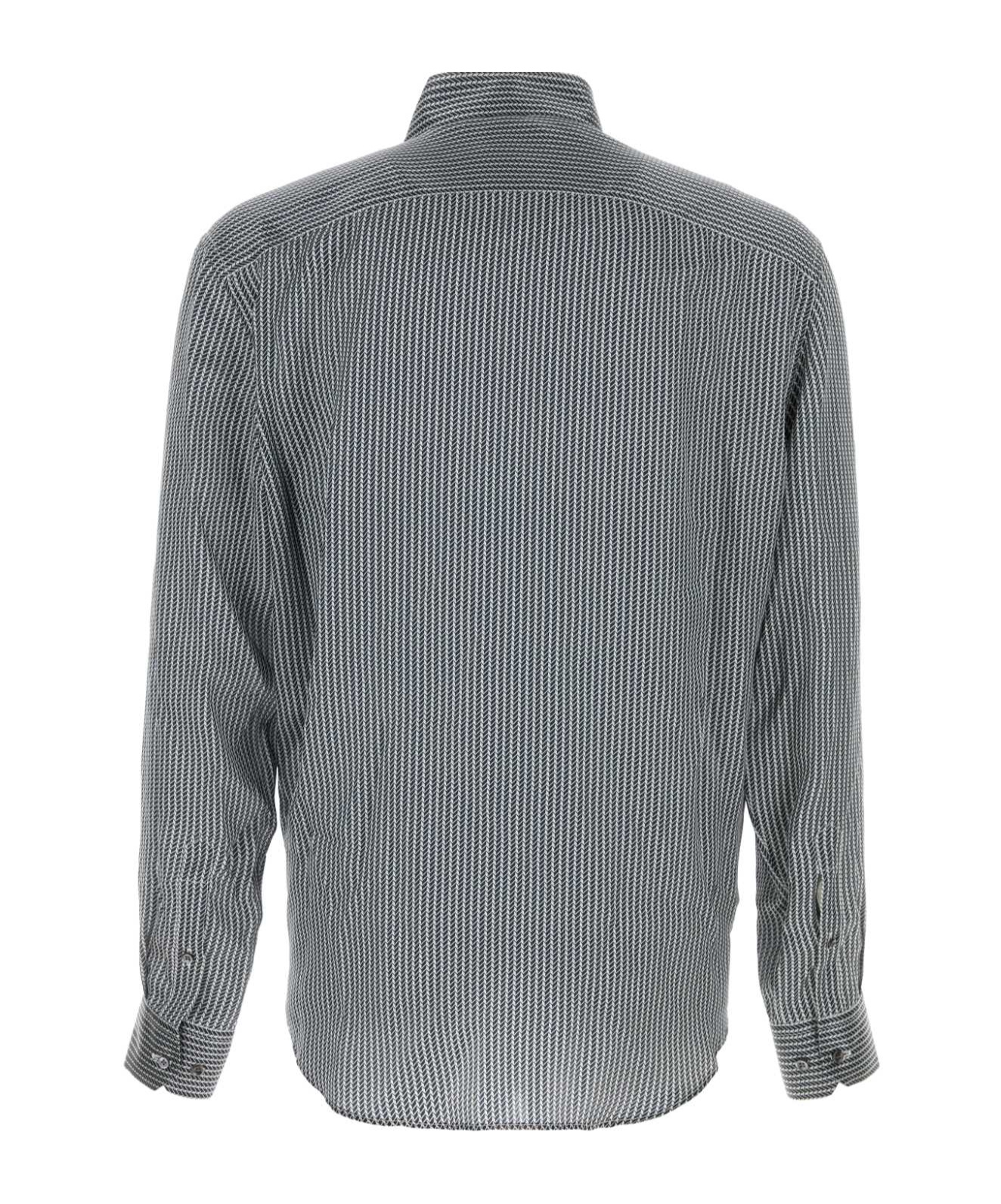 Giorgio Armani Printed Satin Shirt With Button-down Collar In Gray