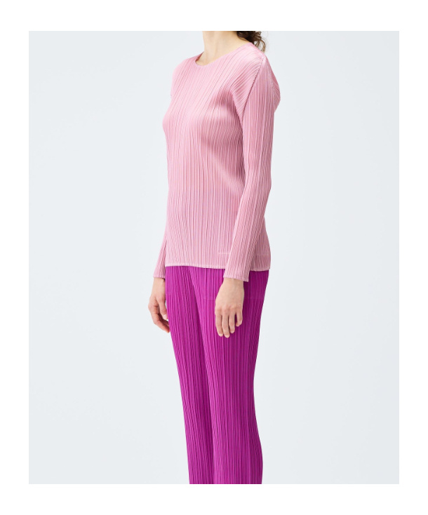 Issey Miyake Pleats Please  Crewneck Pleated Top In Pink