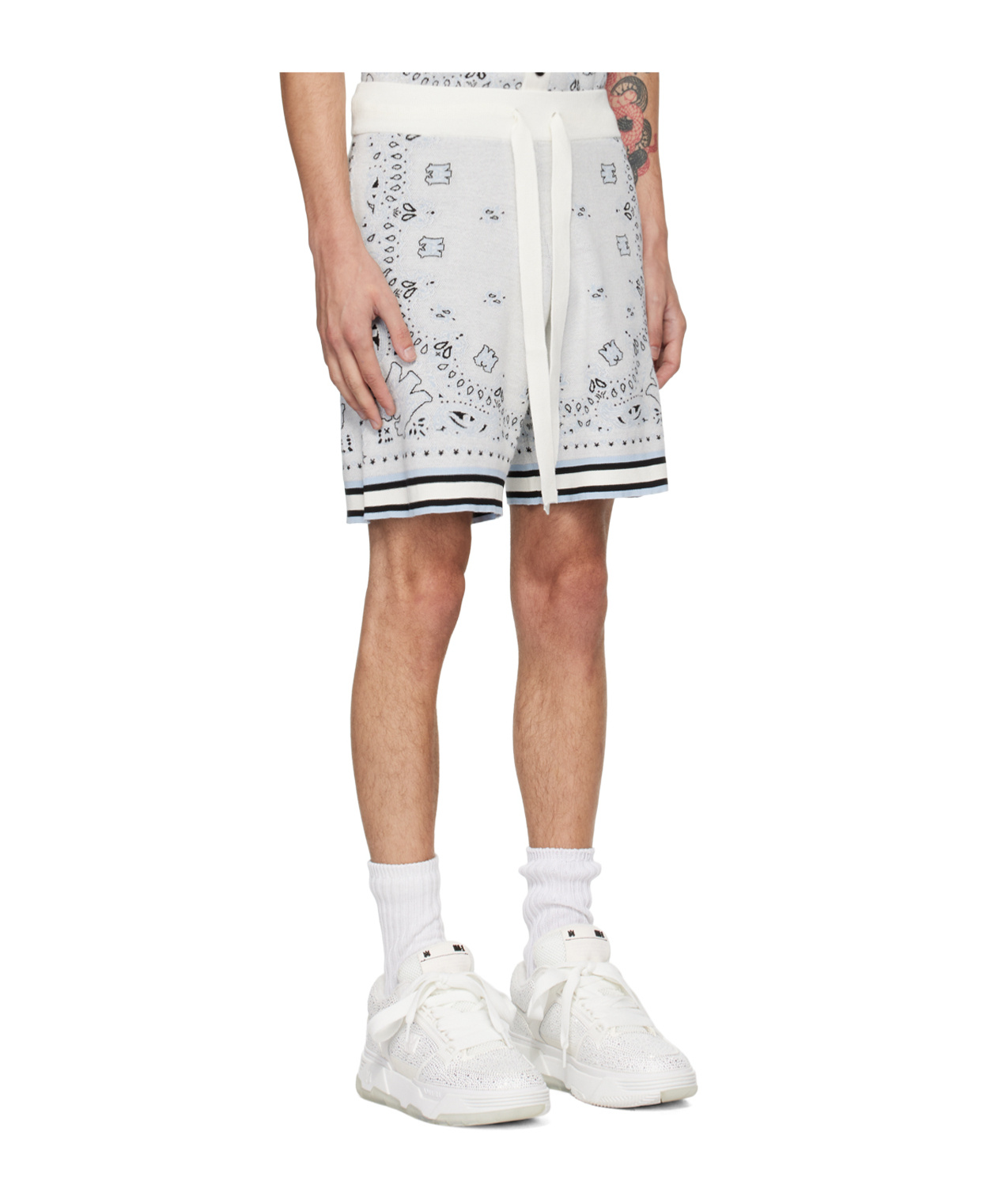 Amiri Bandana Jacquard Logo Pattern Shorts In White