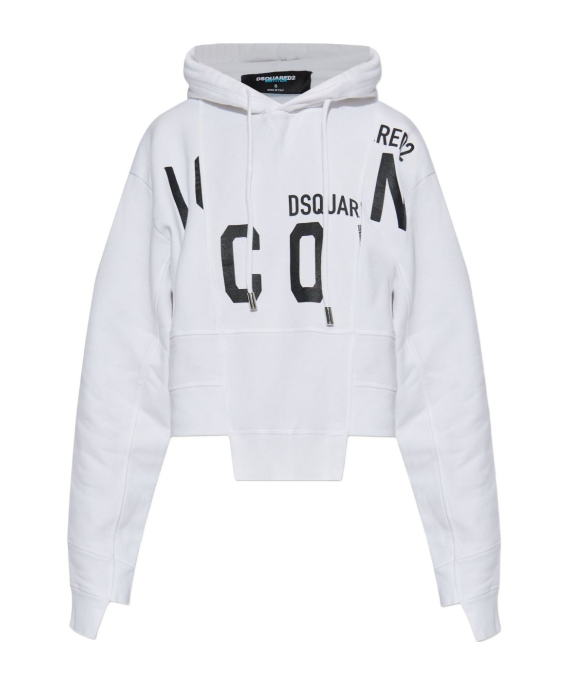 Dsquared2 Asymmetric Hem Cropped Hoodie Drawstring In White