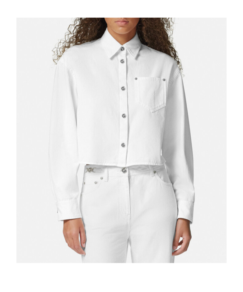 Versace Denim Crop Boxy Shirt In White