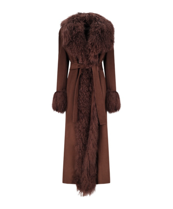 Giuseppe Di Morabito Faux-fur Collar Belted Coat In Brown