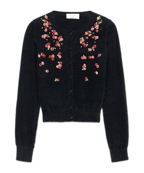 Blumarine Rose Embroidered Knitted Cardigan In Black