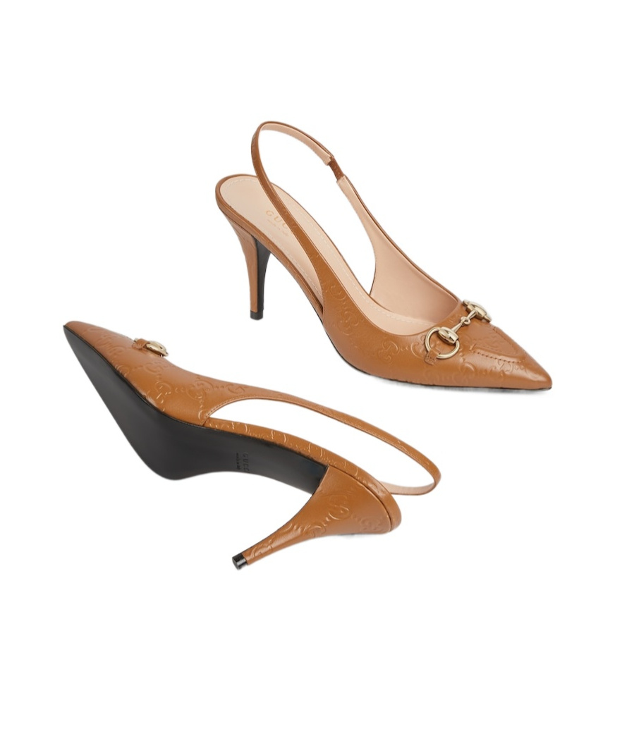 Gucci Horse Title Button High-heeled Sandals In Brown