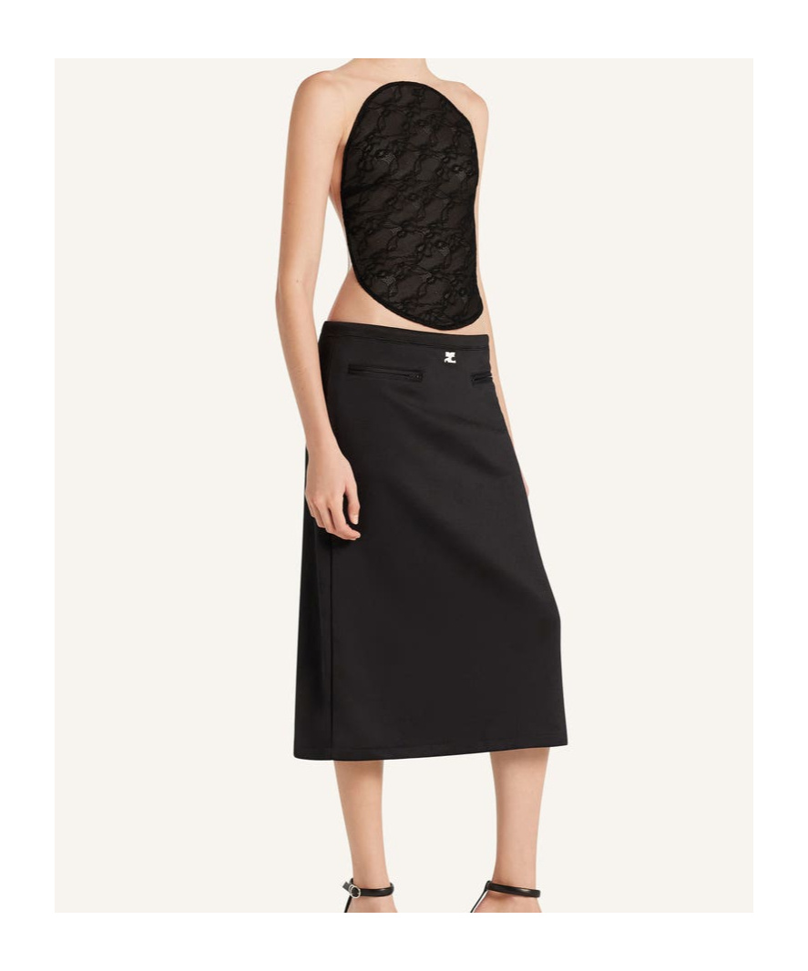 Courrèges High Waist Midi Skirt With Zip Pockets In Black
