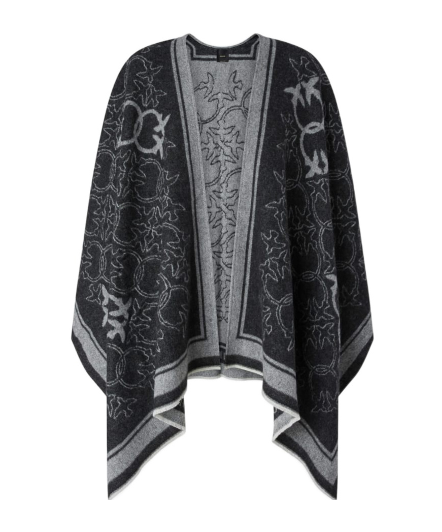 Pinko Love Birds Wool Poncho In Black