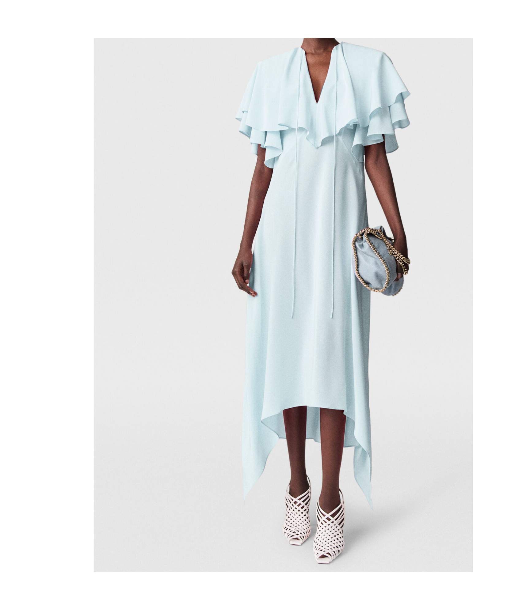 Stella Mccartney Womens Water Lily Draped Layered Silk Midi Dress In Blue