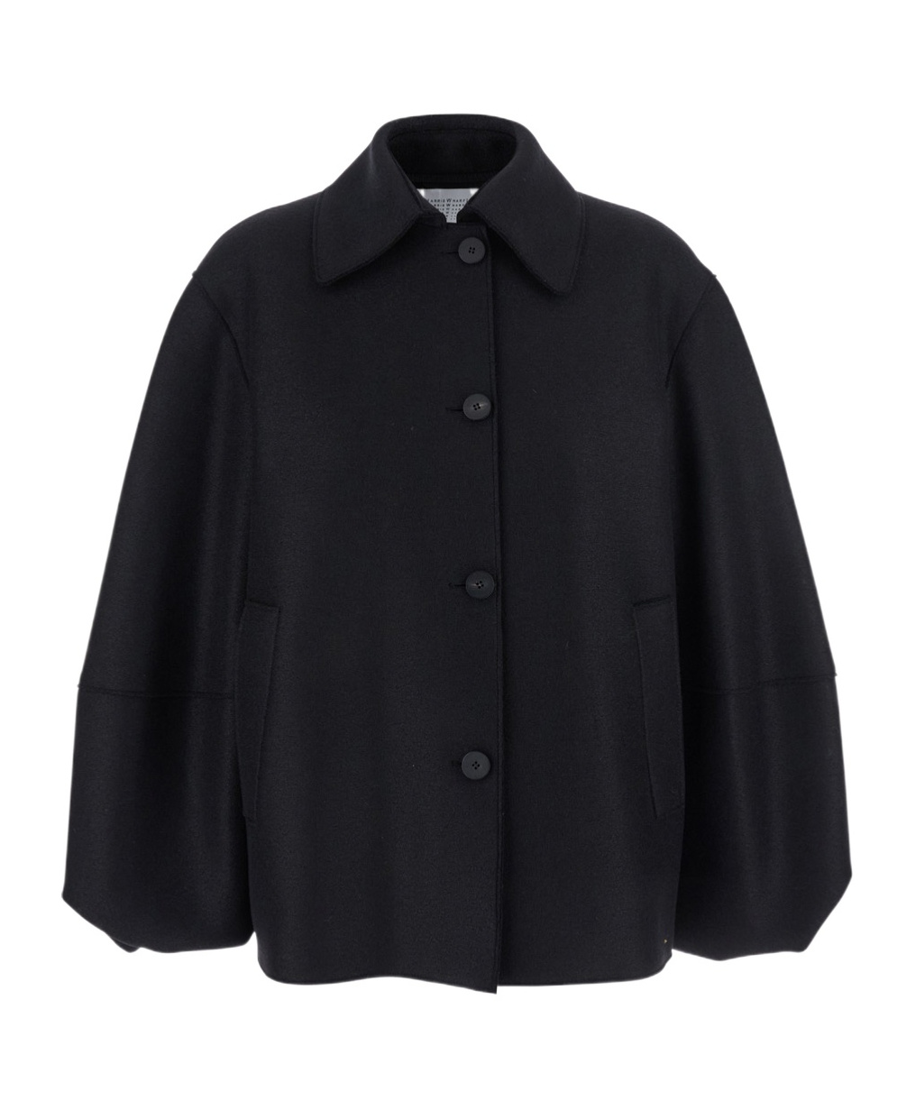 Harris Wharf London Black Jacket With Wide Collar And Balloon Sleeves In Wool Woman In Black