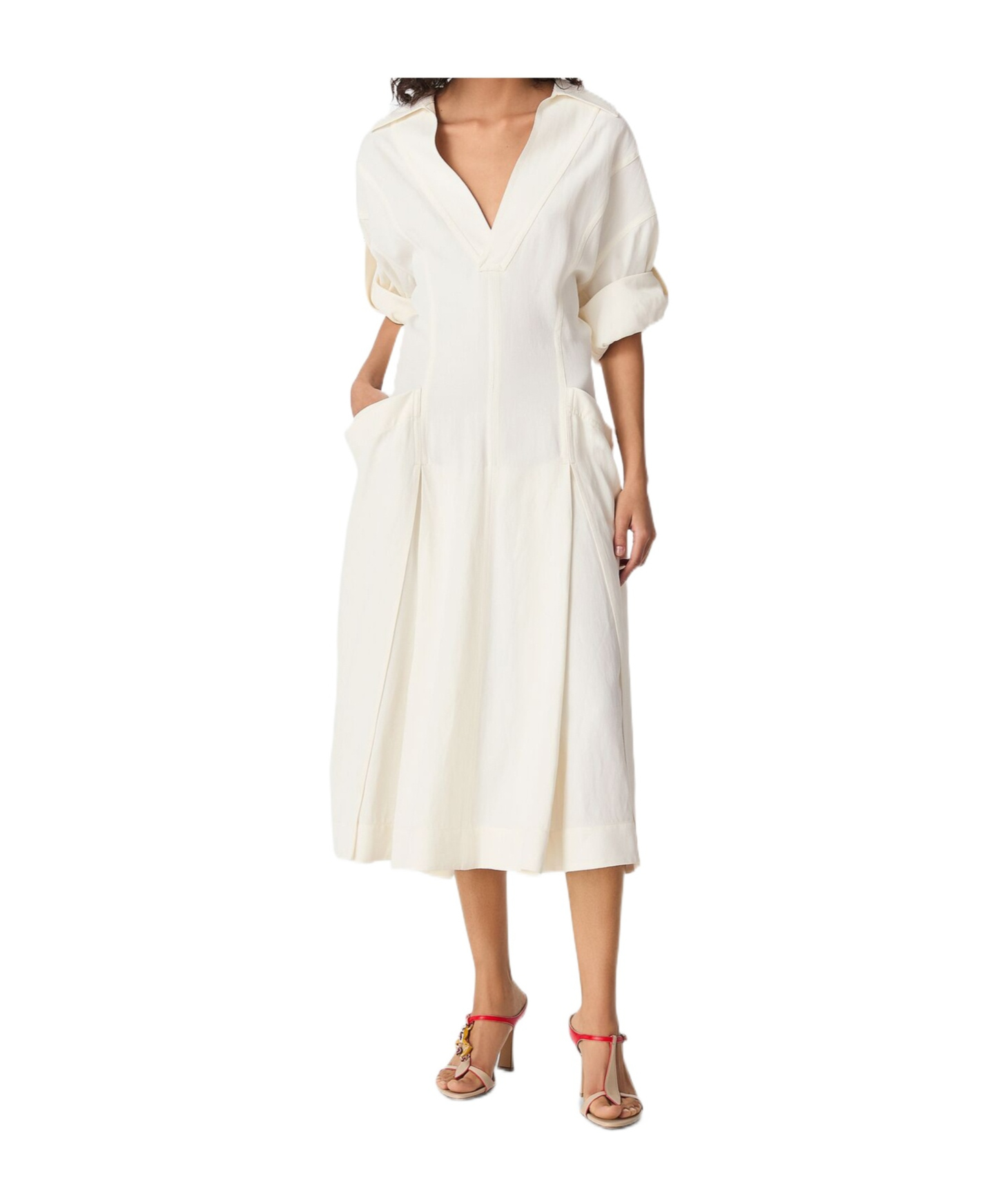 Shop Bottega Veneta Viscose And Linen Dress In White