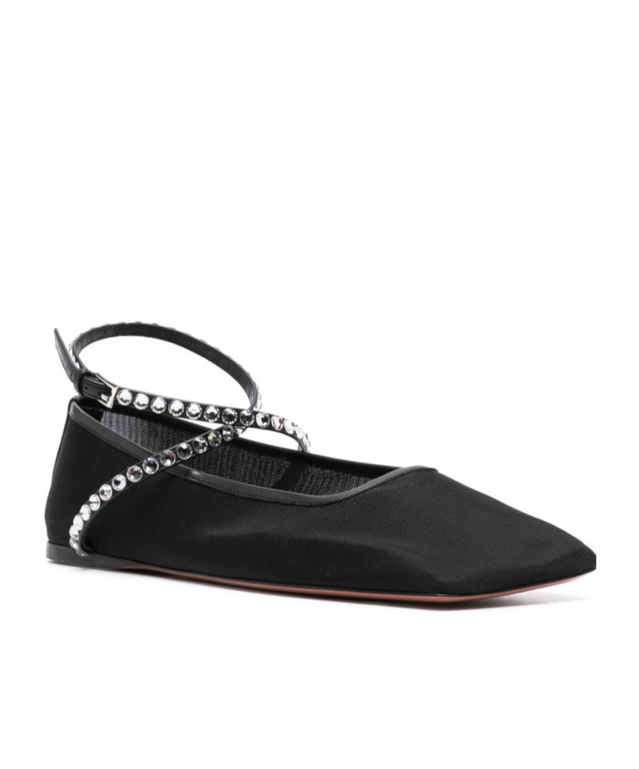 Amina Muaddi Ane Crystal-embellished Mesh Ballet Flats In Black