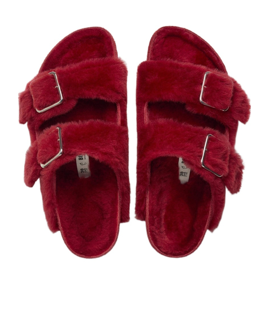 Birkenstock Shearling Sandals In Red