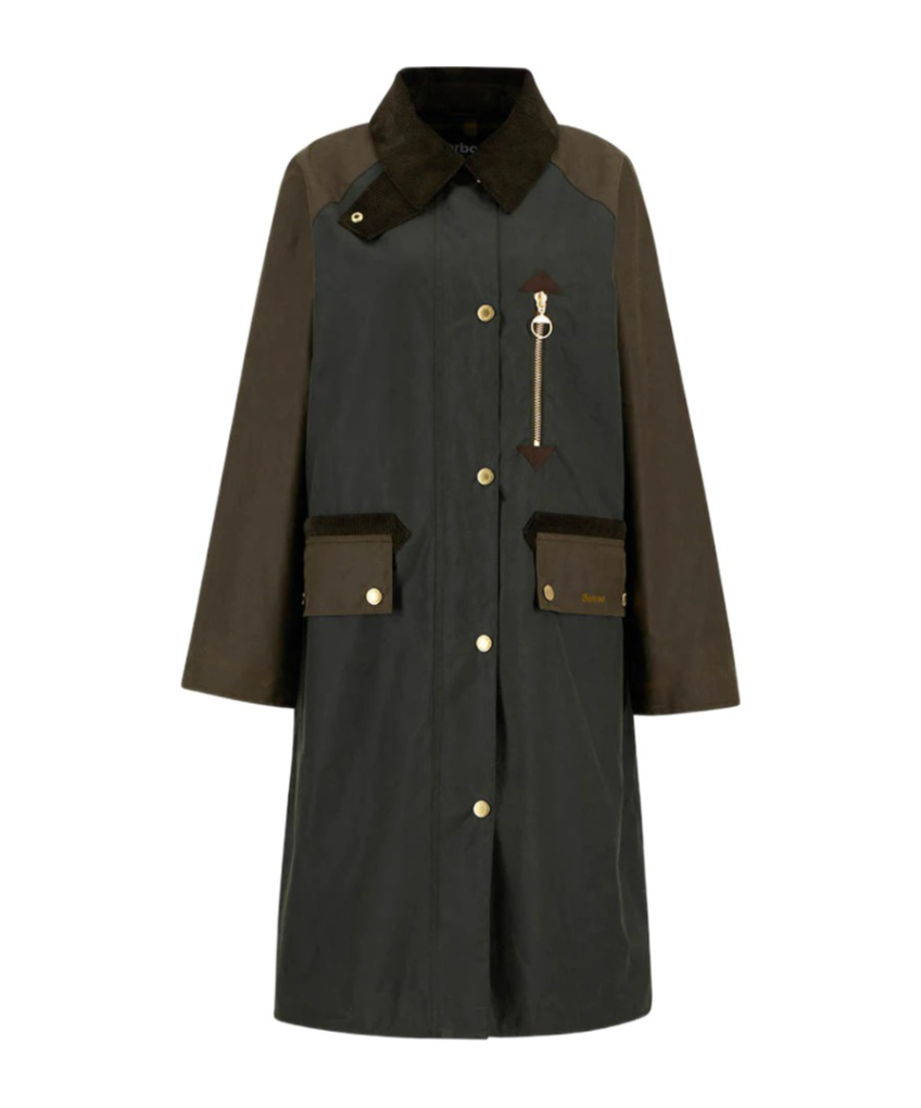 Barbour Long Length Waxed Jacket With Contrast Collar In Gray