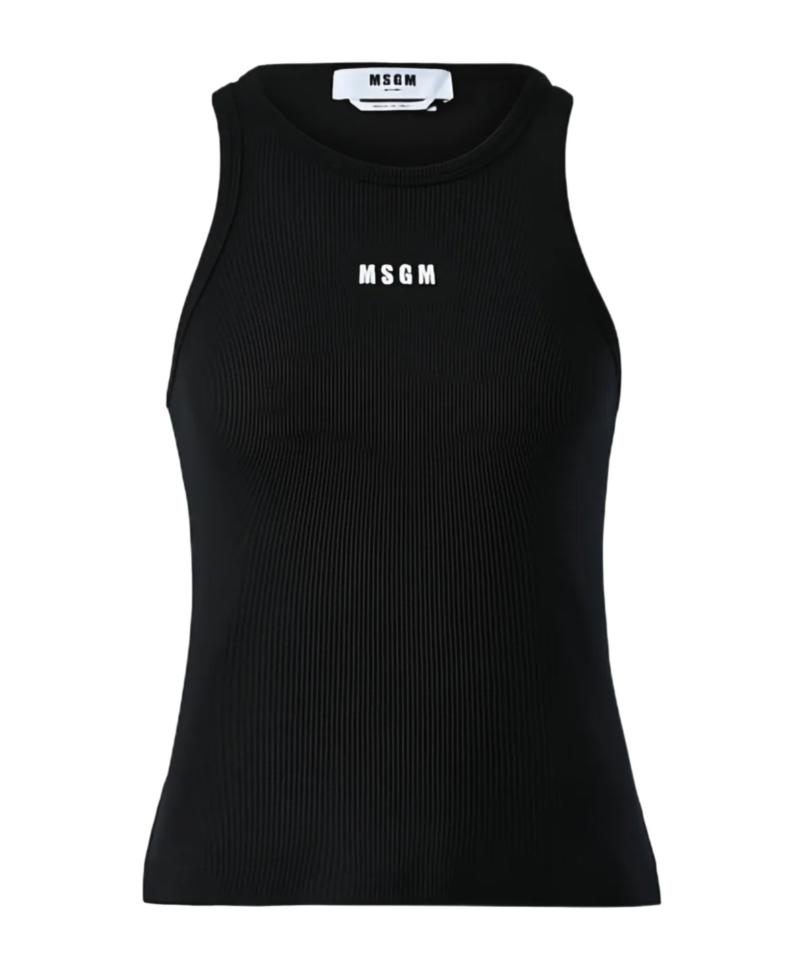 Msgm Logo Stretch Cotton Tank Top In Black