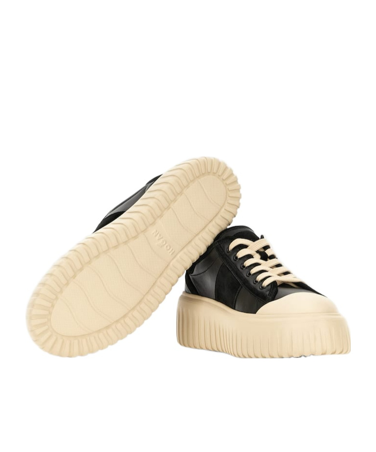Hogan Leather And Suede Sneakers With Contrasting Sole In Black