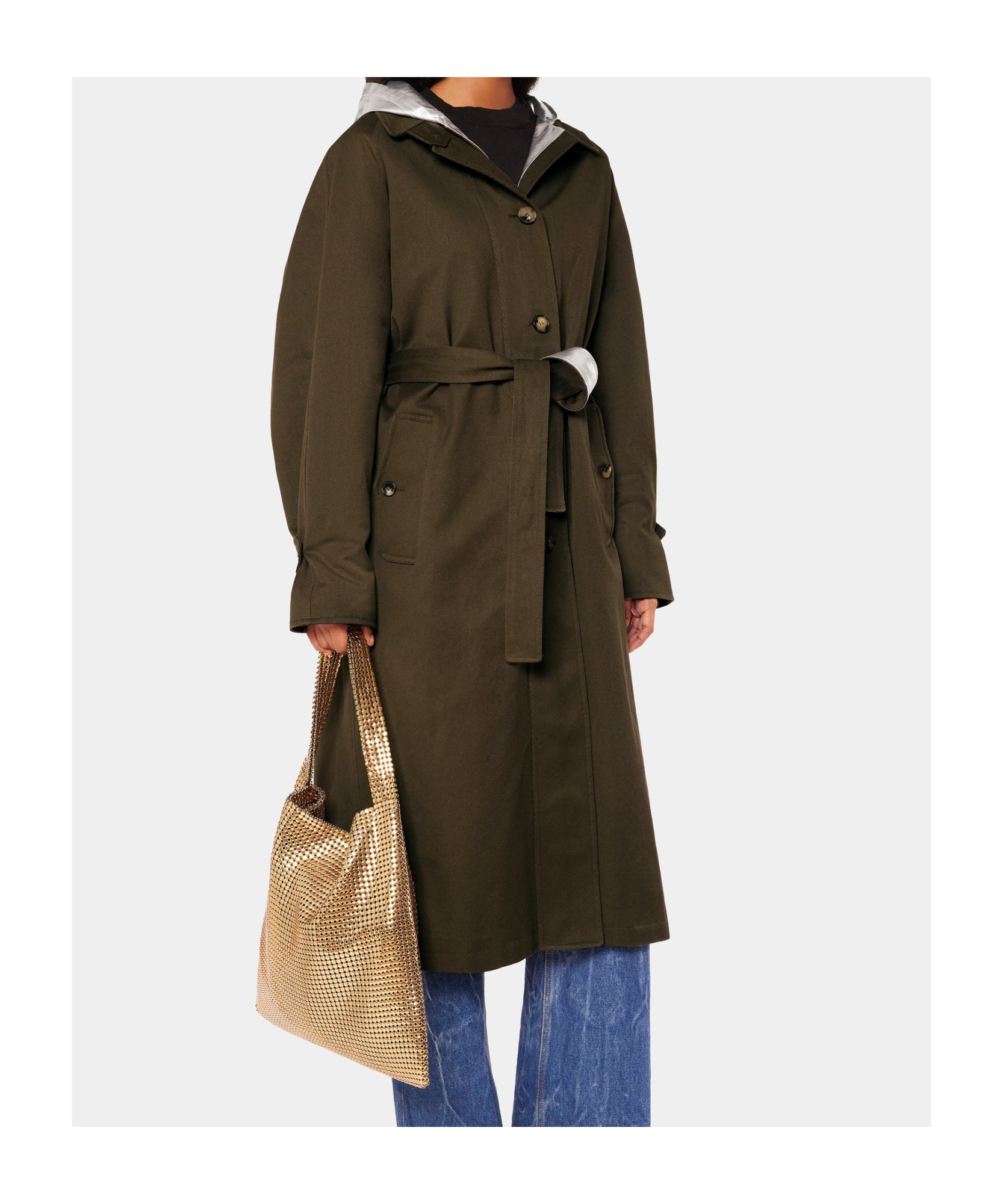 RABANNE LAMINATED-PANEL HOODED TRENCH COAT