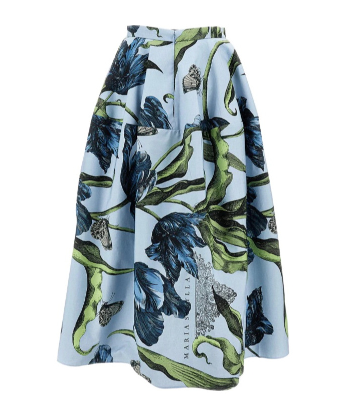 Erdem Tulip-print Midi Skirt In Blue