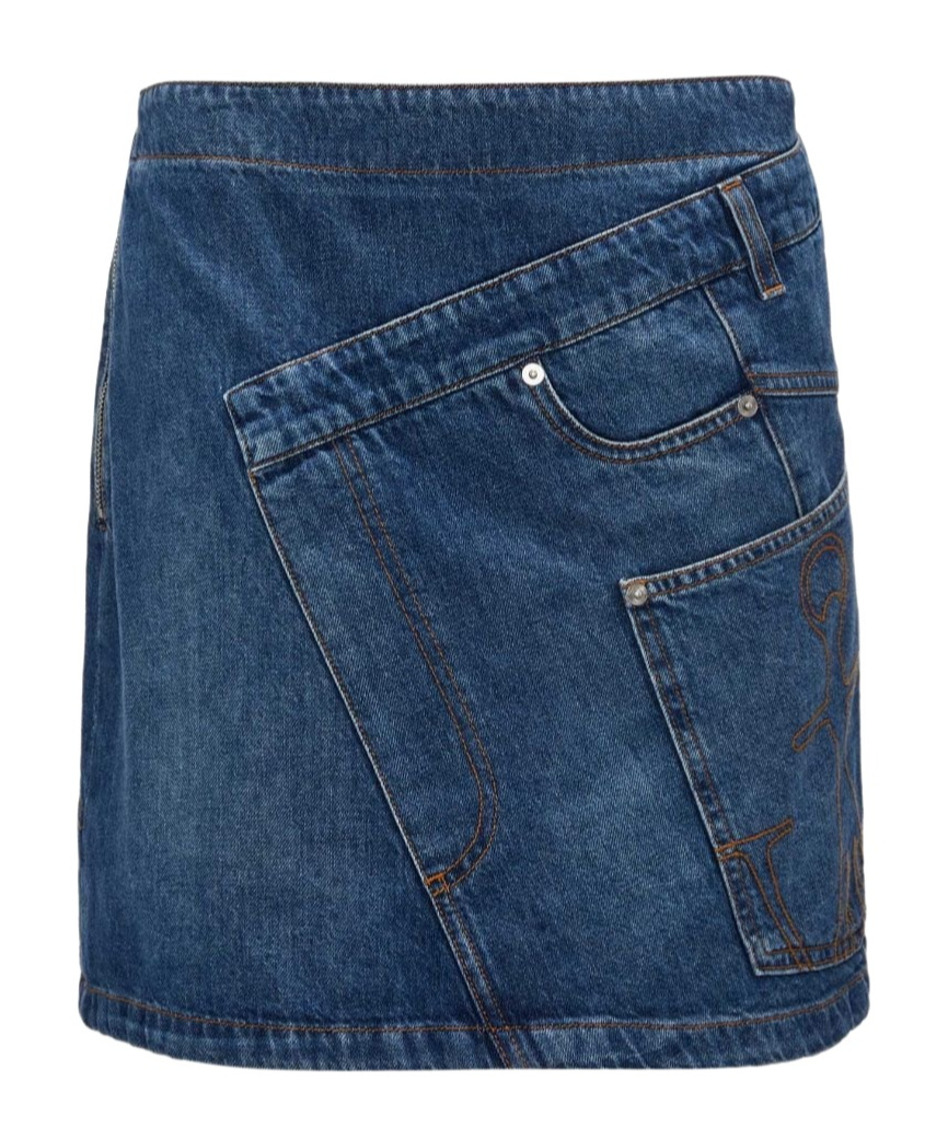Jw Anderson Mini Skirt With Asymmetric Design And Pockets In Blue