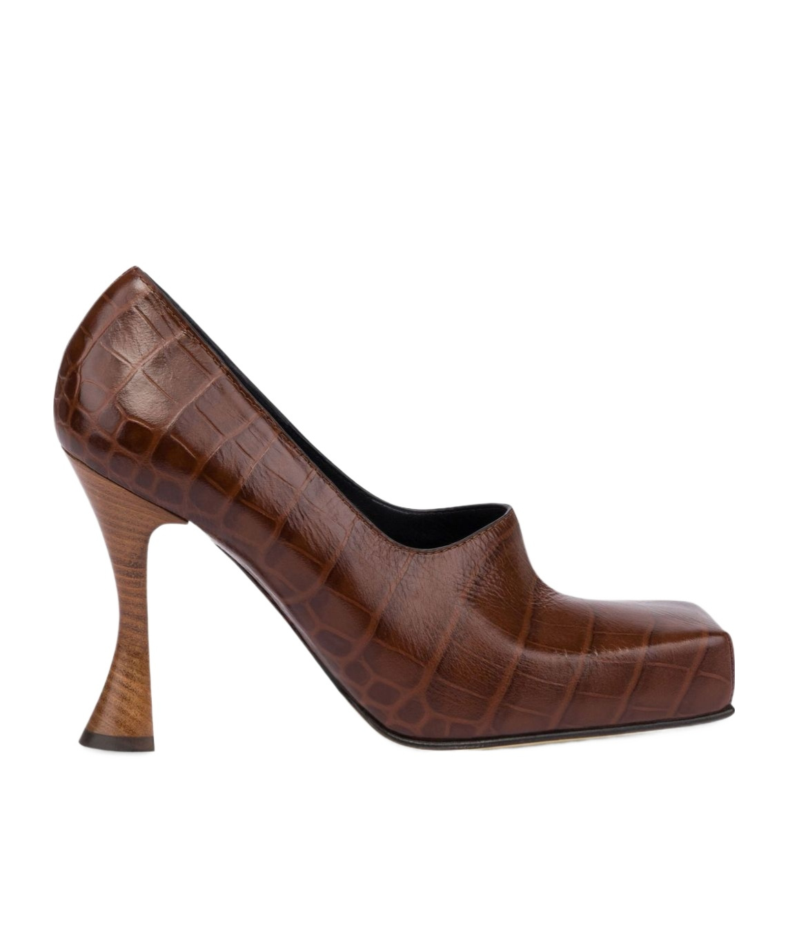 Moschino Crocodile-embossed Square-toe Pumps In Brown