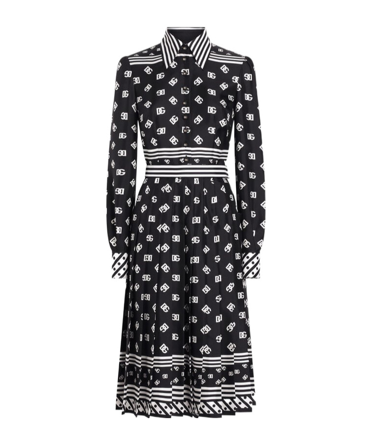 Dolce & Gabbana Dg Logo-print Silk Shirt Dress In Black