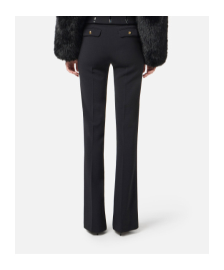 Elisabetta Franchi Lightweight Crepe Trousers With Jewel Chain In Black