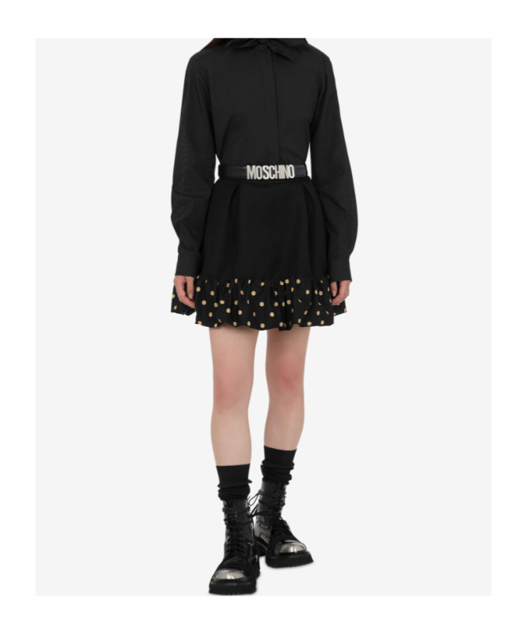 Moschino Polka Dots Wool Blend Diagonal Miniskirt In Black