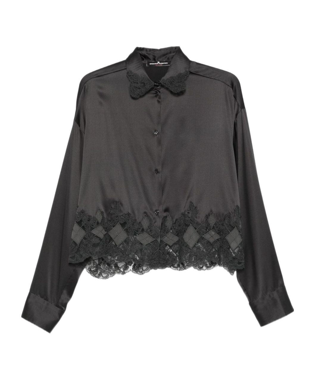 Ermanno Scervino Silk Shirt With Lace Trim In Black